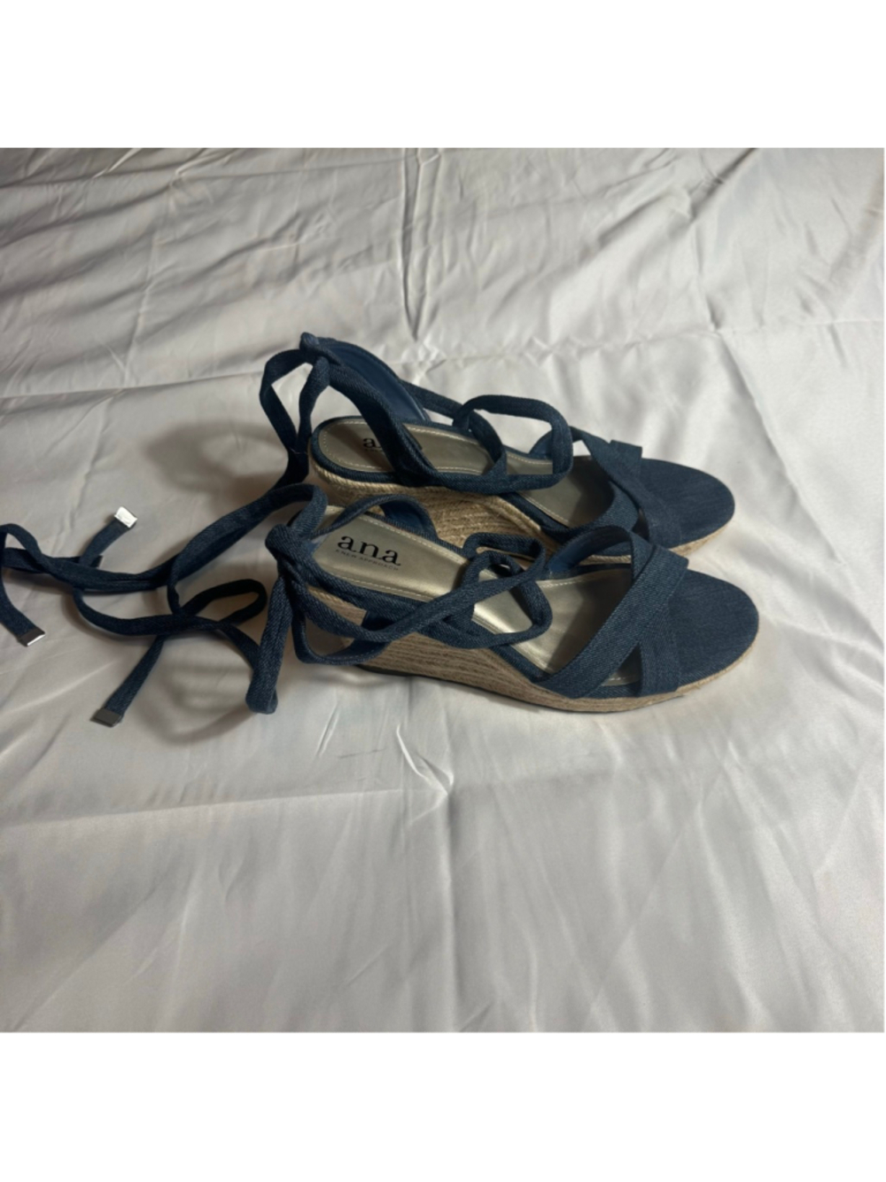 Women's ana Blue Denim Espadrille Wedge Sandals Size 8.5